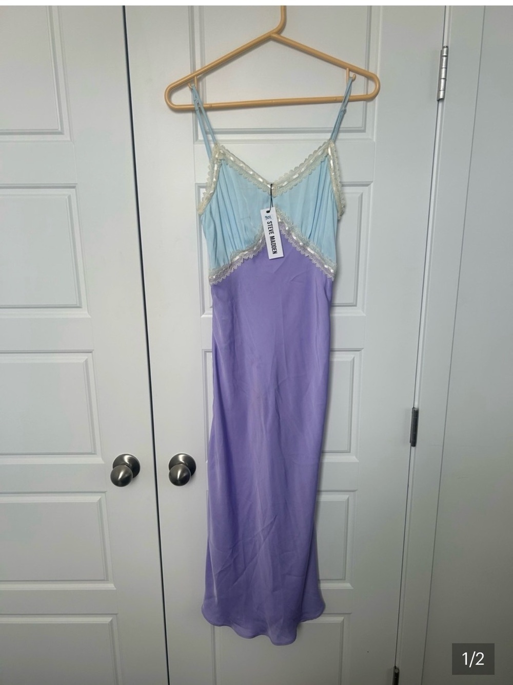 Steve Madden Lavender and Light Blue Slip Maxi with Cream Lace Trim